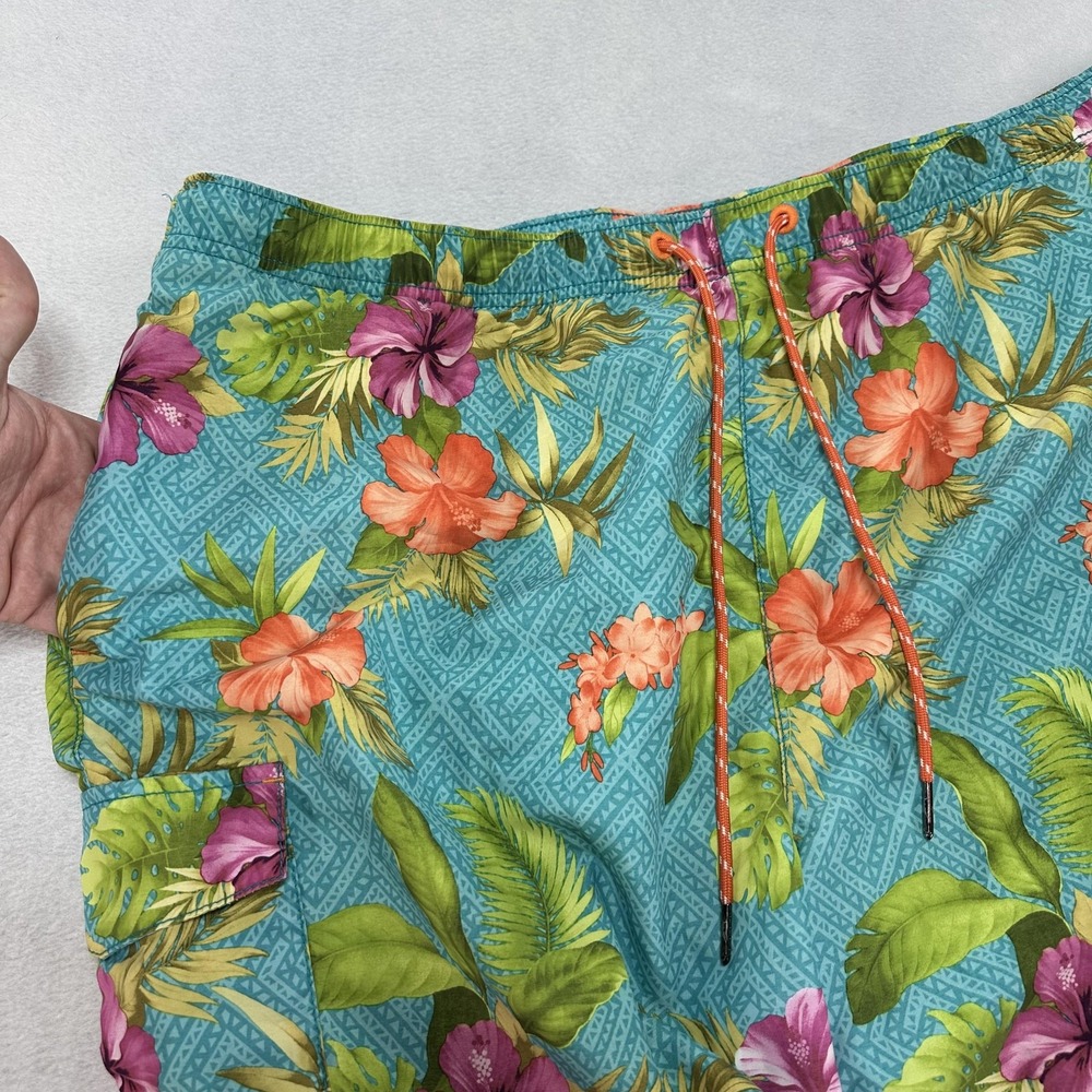 Tommy Bahama Shorts Mens 2XL Teal Hawaiian Floral Swim Trunks Relax Mesh Lined - Picture 4 of 8